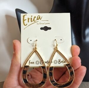 Erica Lyons Gold Tone‎ Dangle Animal Print Earrings